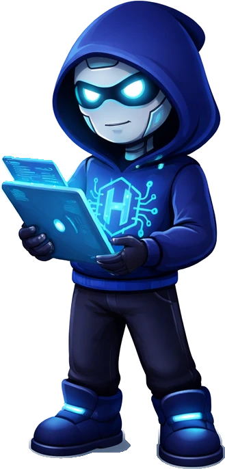 Nix, the Hekonix mascot, checking a tablet